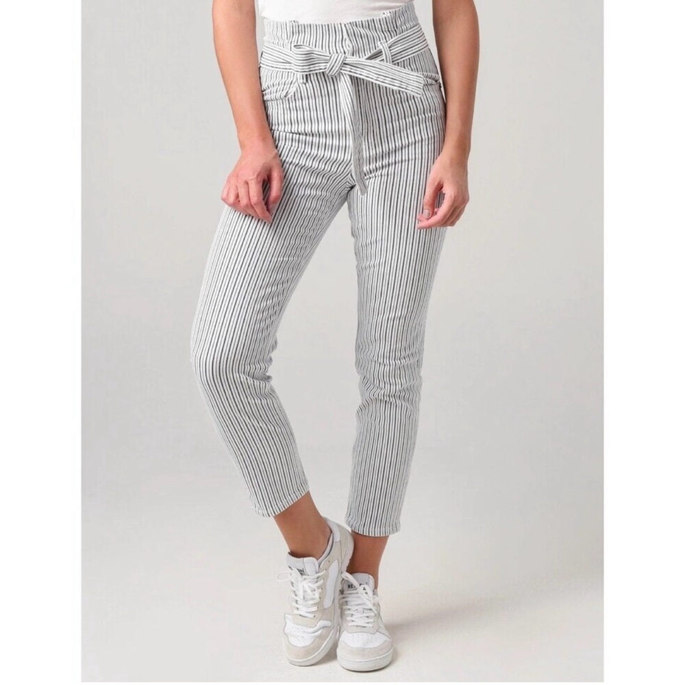 Frame Denim Black and White Striped Pants
